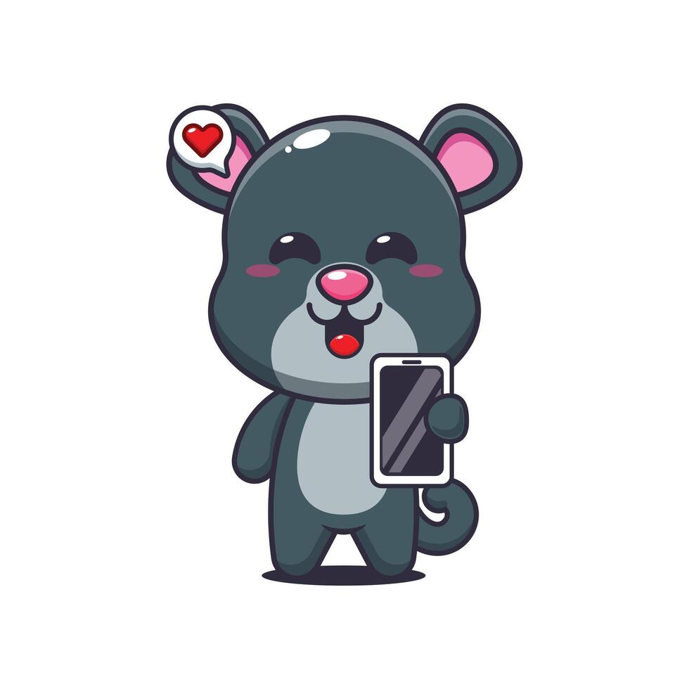 Panther cartoon illustration with mobile phone vector