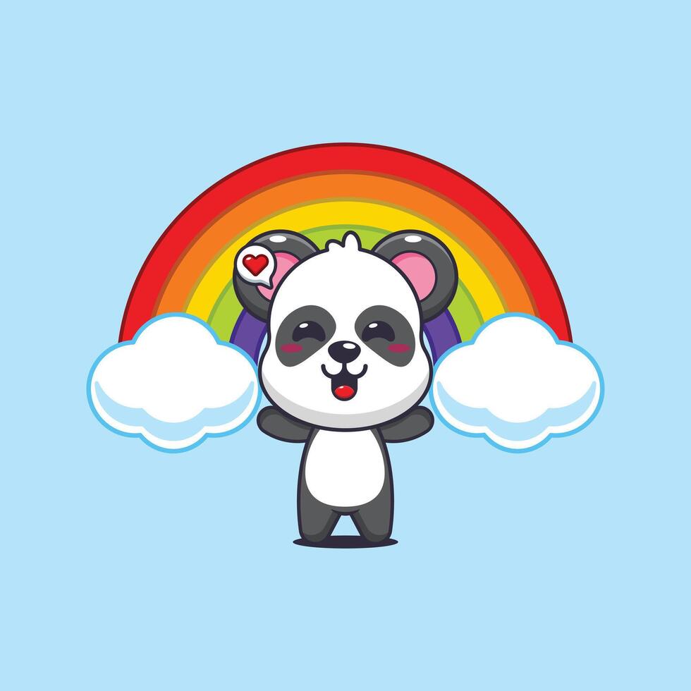 Panda cartoon illustration with rainbow vector