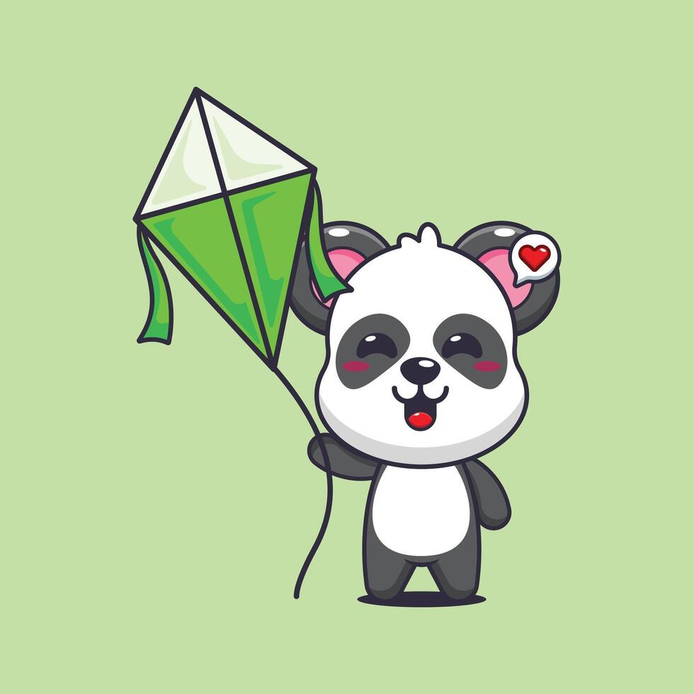 Panda cartoon illustration playing kite vector