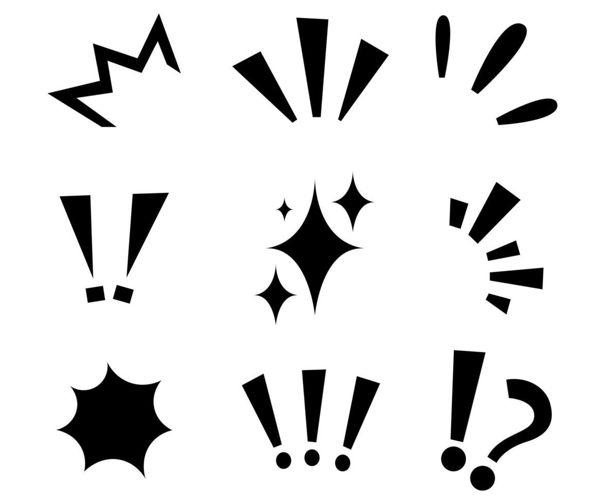 Comic surprised marks exclamation shocked expression signs flat design collection vector