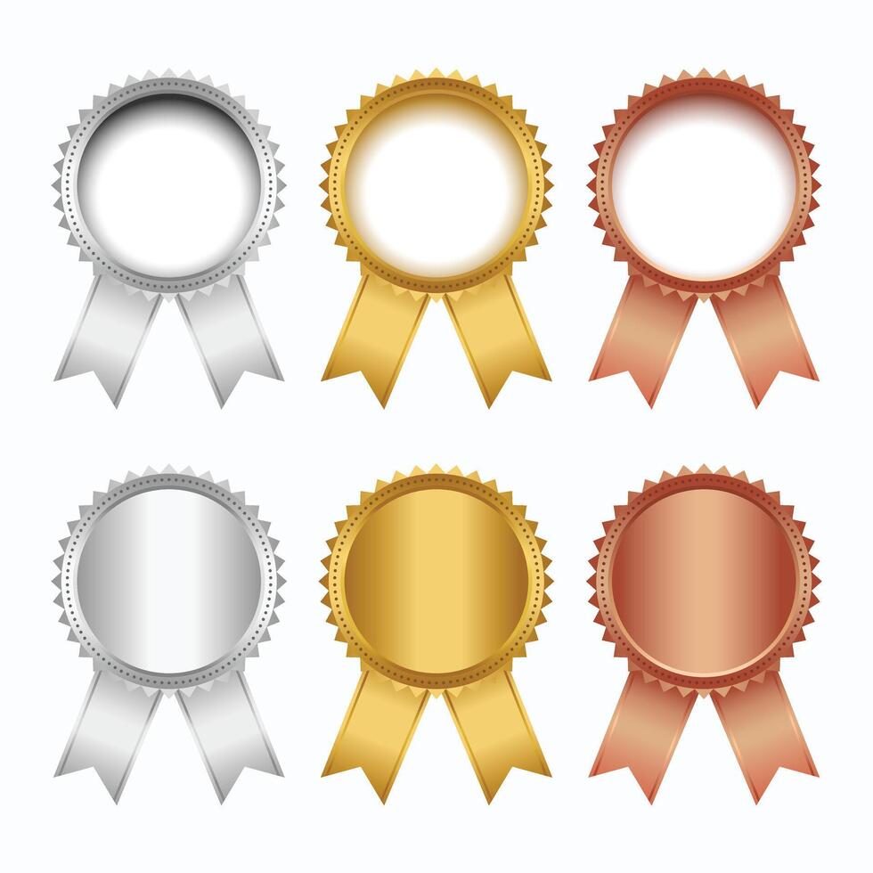 Set of gold silver and bronze awards with ribbons vector