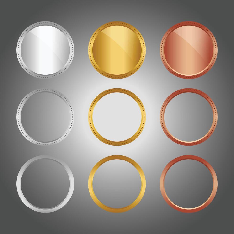 Gold, silver and bronze medals set vector