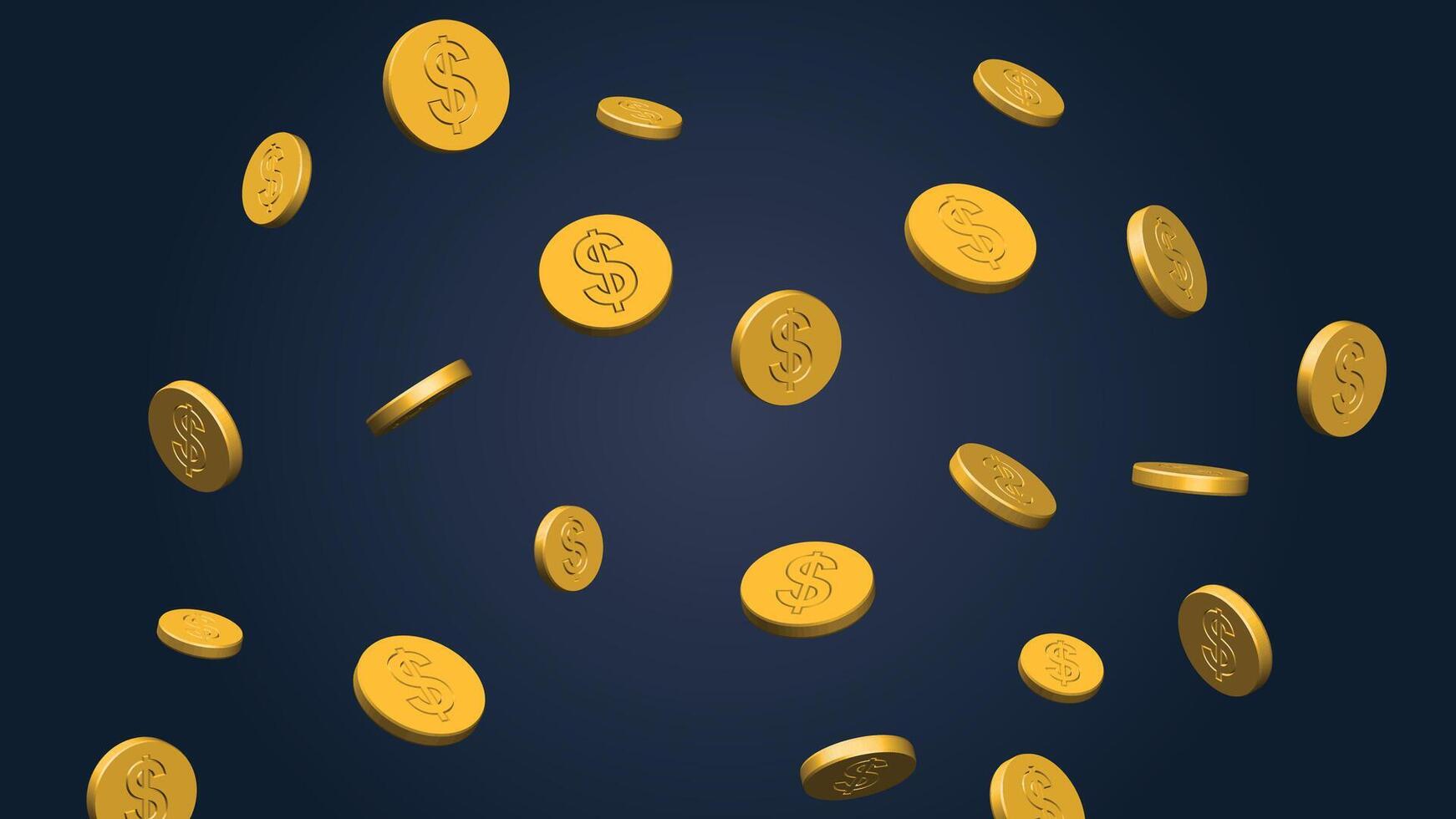 Golden coins falling, realistic dollar coins floating vector