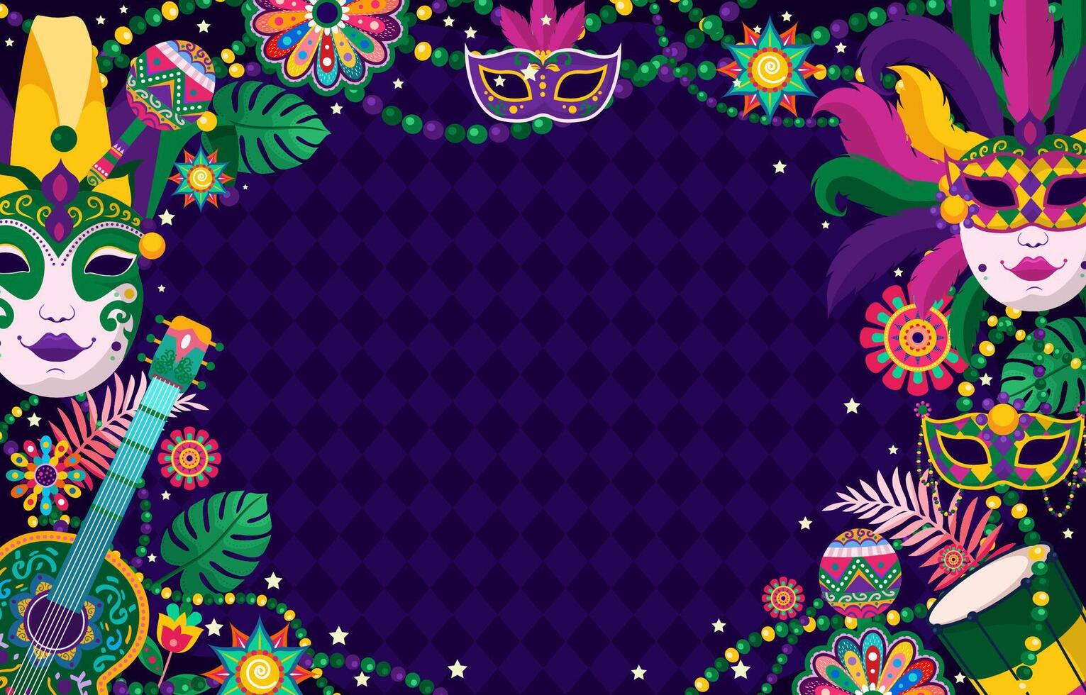 Brazilian Carnival background for music festival, masquerade flyer, poster template vector