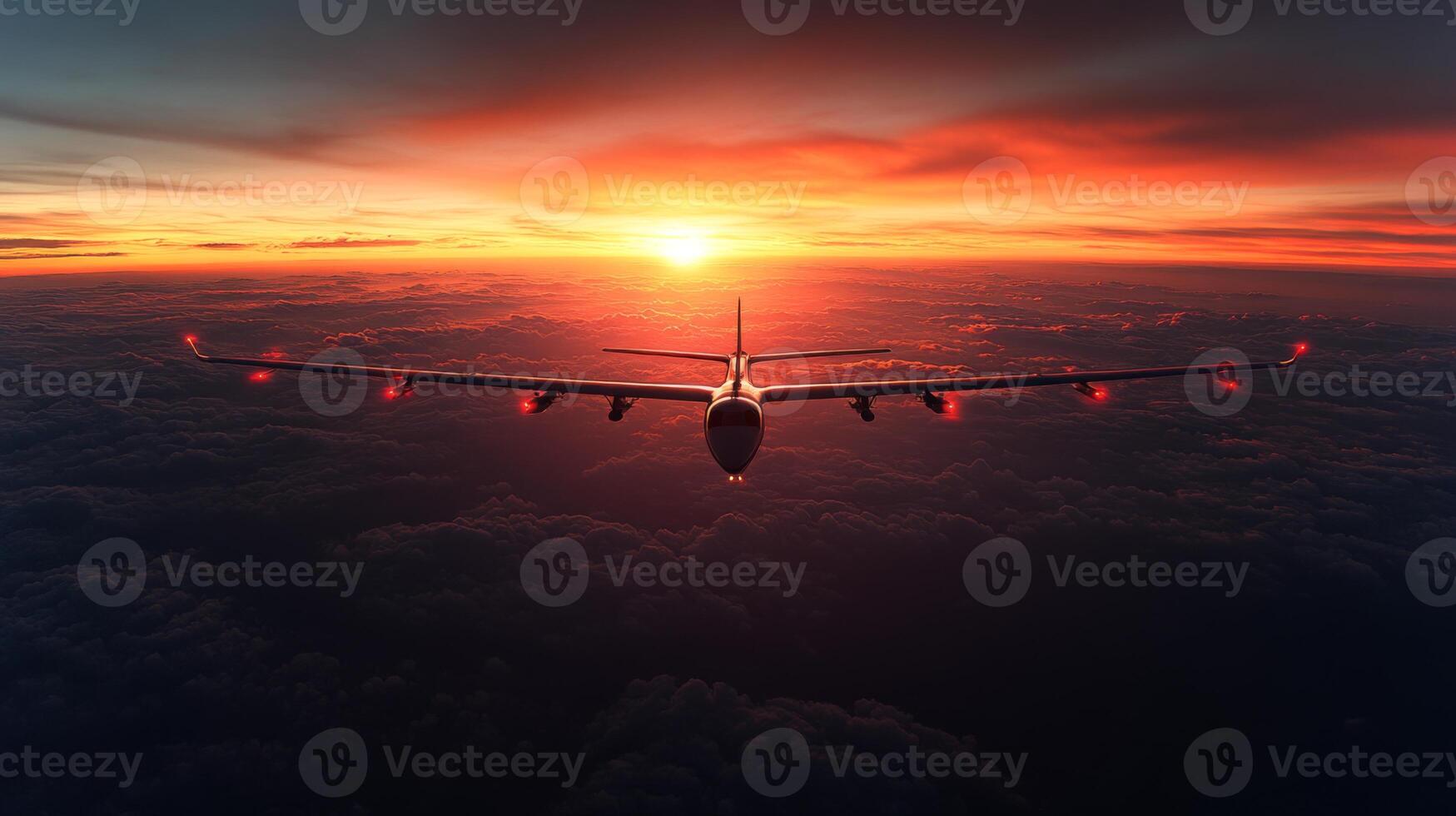 A spacecraft tracks and transmits signals for aircraft navigation during sunset. The horizon glows with orange and purple hues, highlighting the importance of satellite technology. photo