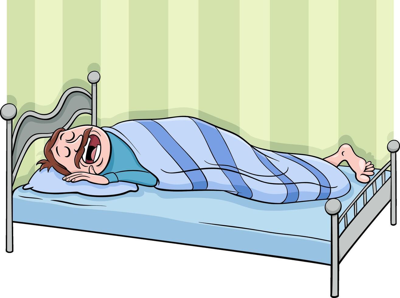 cartoon man sleeping in his bed and snoring vector
