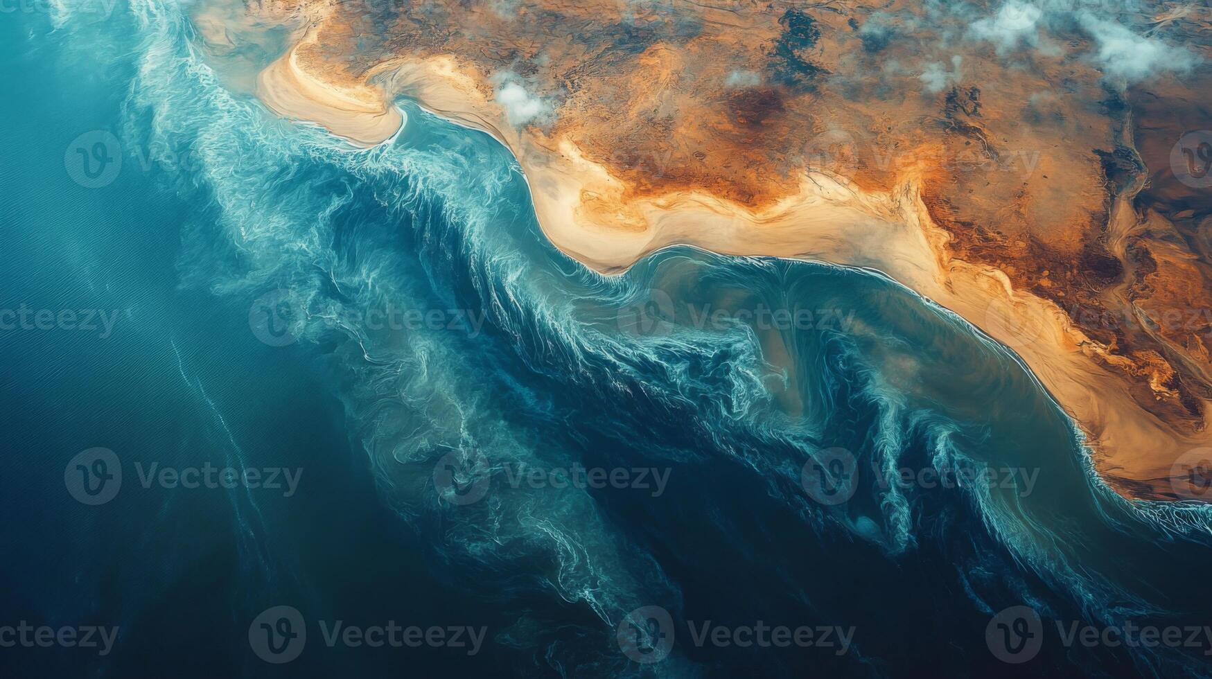 High-resolution satellite data reveals intricate patterns of coastal erosion and sediment transport along the shoreline, aiding geospatial analysis and monitoring activities. photo