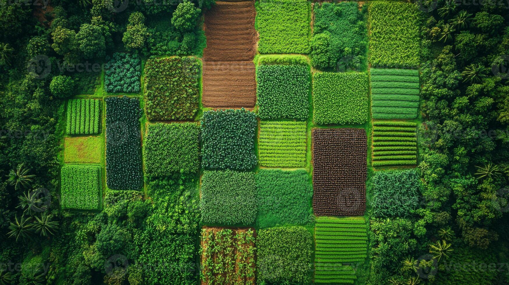 Various agricultural fields are captured through satellite observation, highlighting the arrangements of crops and vegetation patterns across the land. This data aids in monitoring and analysis. photo