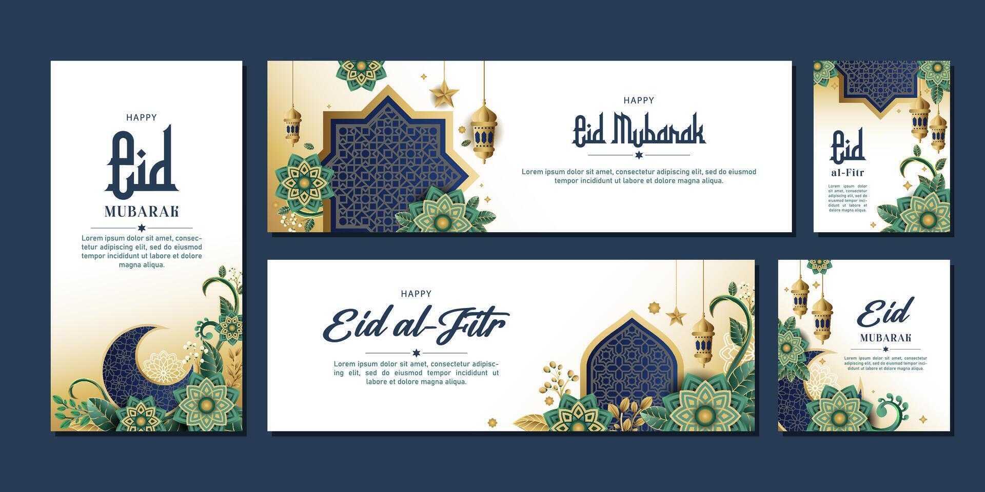 modern eid mubarak, eid al-fitr background. abstract illustration of mosque,crescent,oriental ornament,arch, for greeting card, poster, background or invitation vector