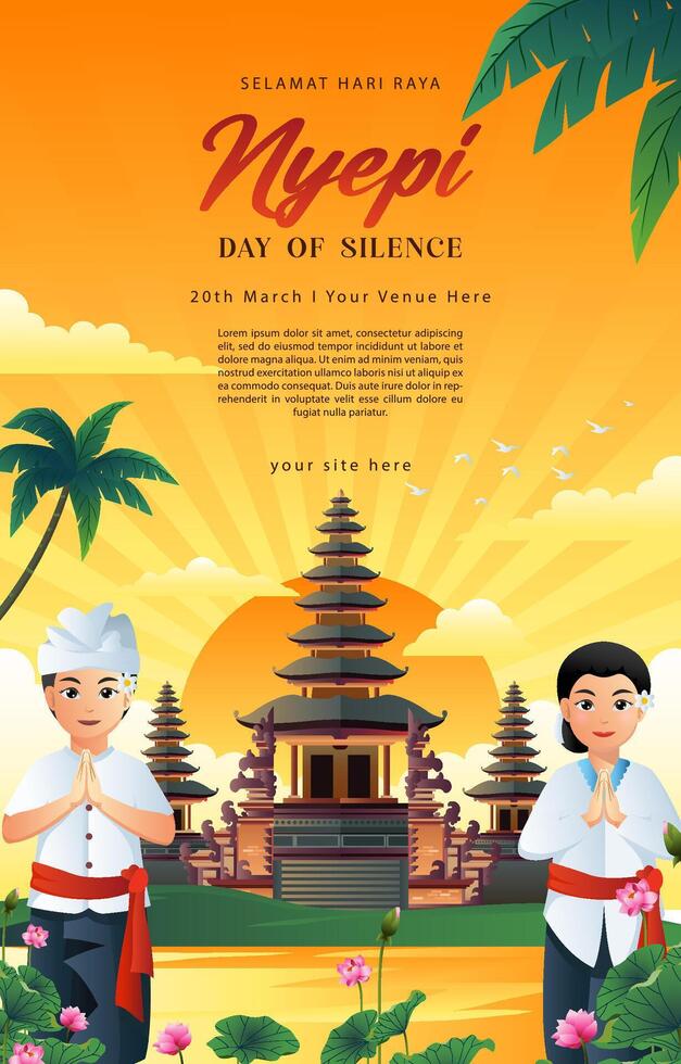 selamat hari raya nyepi, day of silence vertical background, vertical poster vector