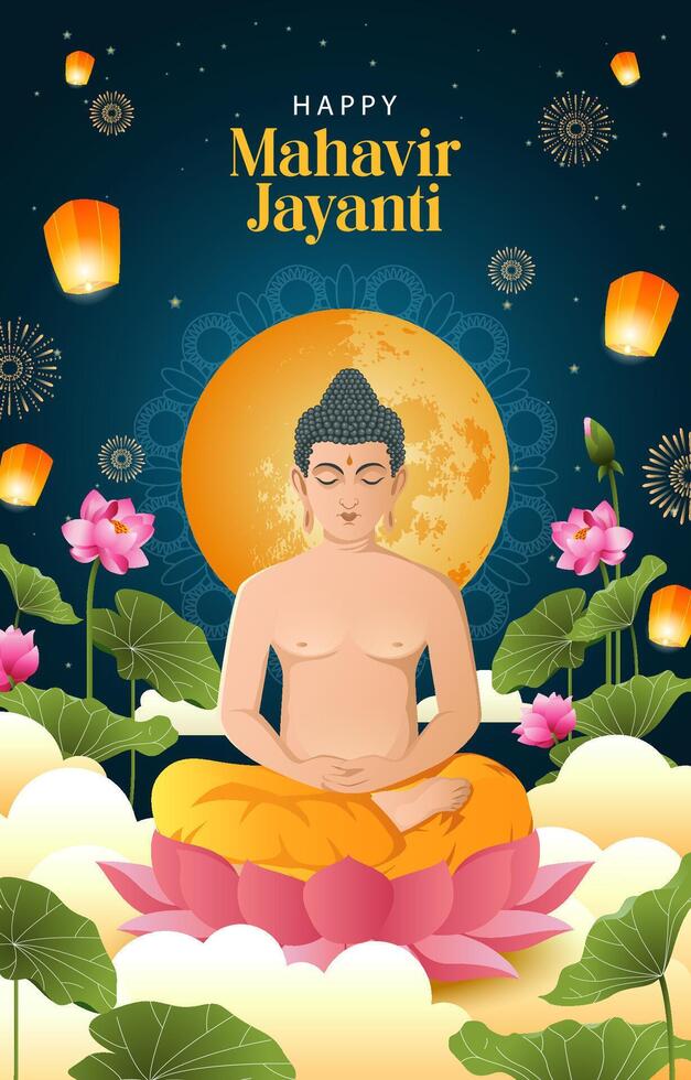 beautiful Happy Mahavir Jayanti Celebration Background with the birth of Mahaveer vector