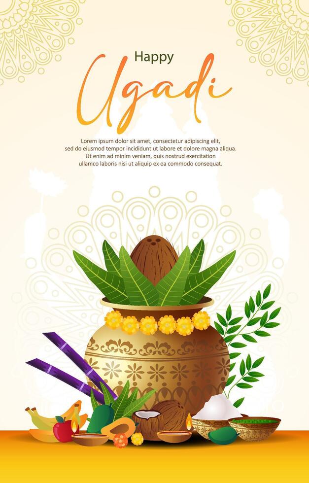 Happy Ugadi Festival with vertical background concept for india holiday event vector