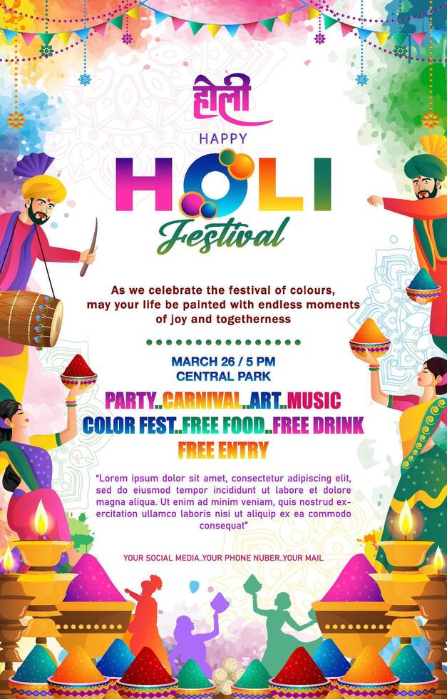 happy holi festival vertical poster template, with colorful design concept vector