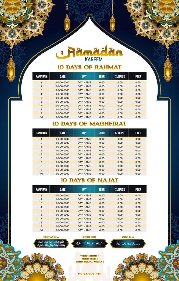 vertical Ramadan calendar template, with Islamic ornament vector