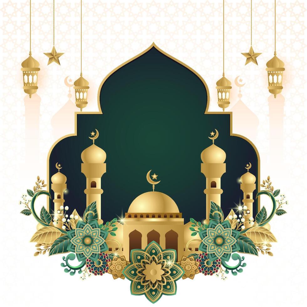 islamic background with mosque and decorative ornament decoration vector