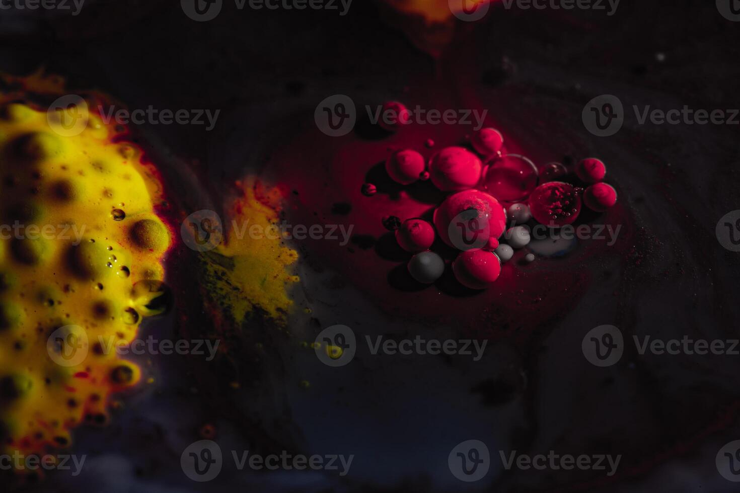 Color abstraction. Creative macro photography of bubbles in liquid. photo