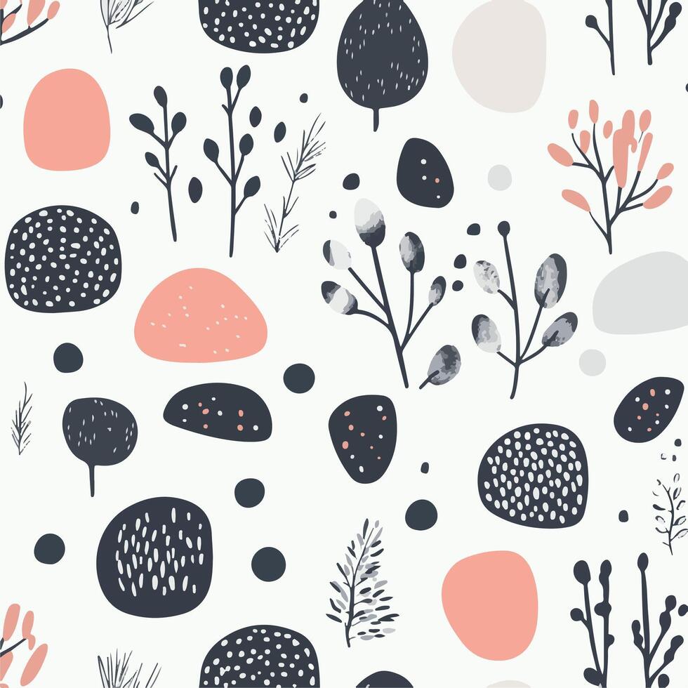 a pattern with plants and rocks vector