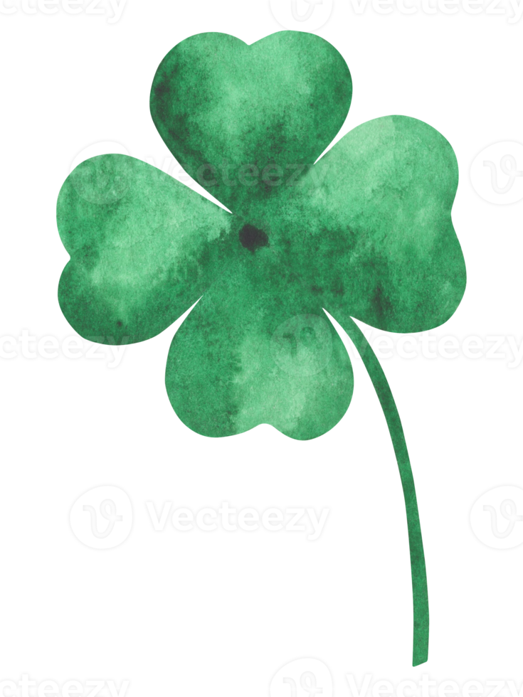 Watercolor illustration of a clover leaf. Hand painted clover leaf with watercolor. Perfect for St. Patrick's Day, children's parties. png