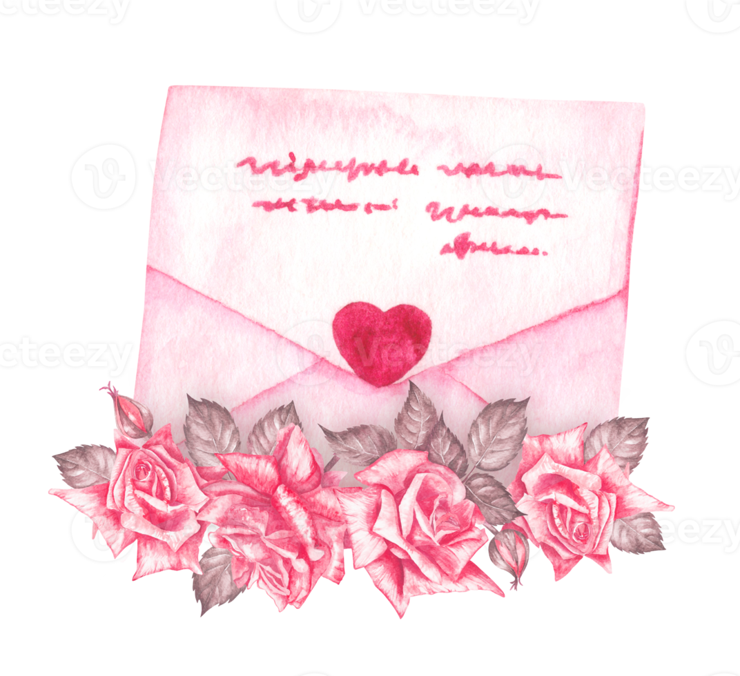 Hand-painted watercolor illustration of a love letter. Watercolor illustration in a naive style of a love message. For Valentine's Day and any themed holidays png
