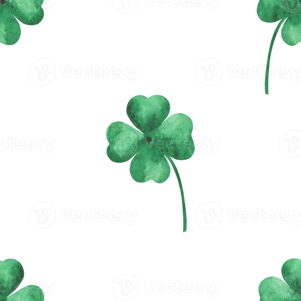 Seamless pattern with watercolor clover illustrations. Seamless texture with hand-drawn watercolor clover leaf. Perfect for St. Patrick's Day, children's parties. png