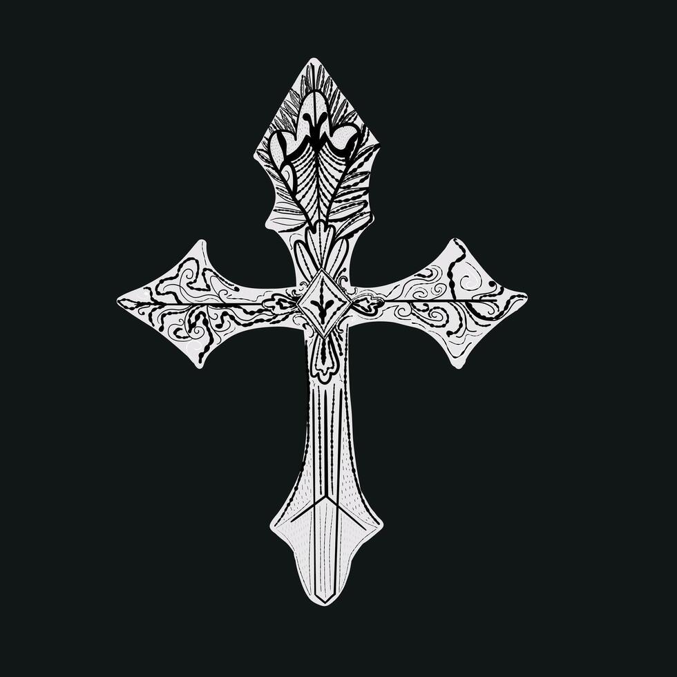 Crucifix black isolated hand drawn design vector