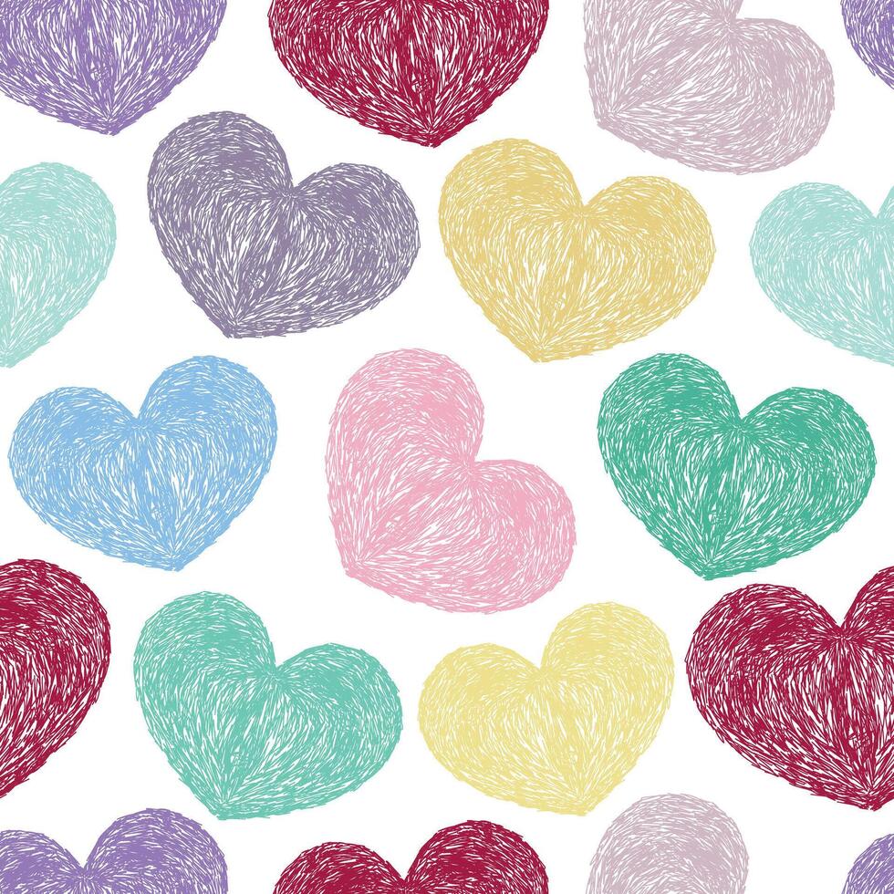 Doodle hearts seamless colorful pattern vector