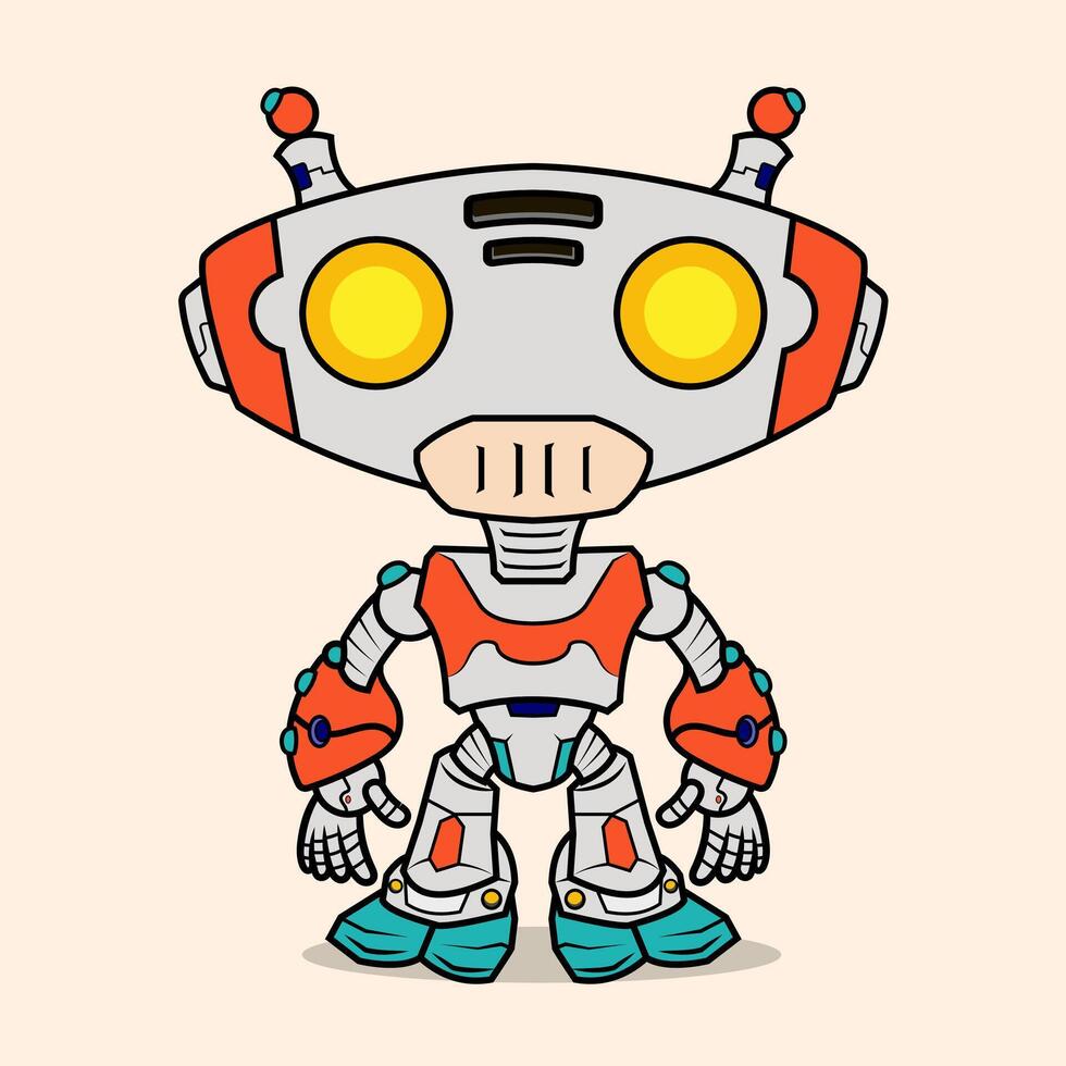 Orange Futuristic Cartoon robotic character detailed robot for tech-themed designs, chatbot concepts, and playful AI-related projects vector