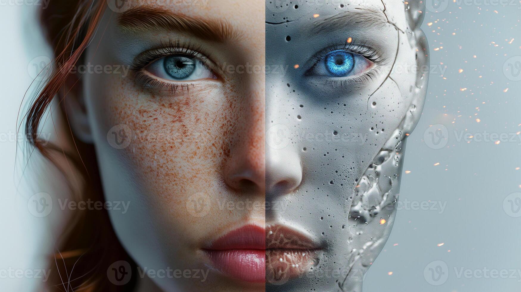 The artwork showcases the contrast between natural beauty and synthetic enhancements. photo