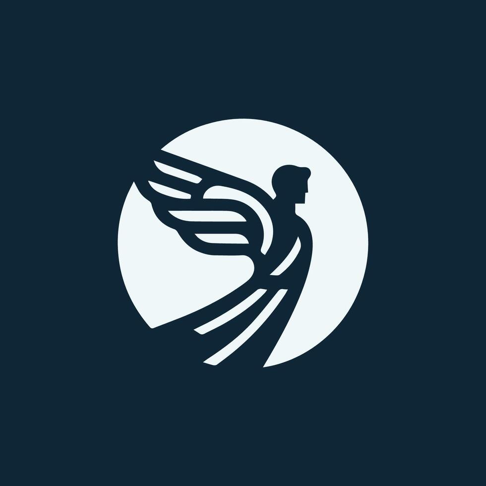 an angel logo with wings on a dark background vector