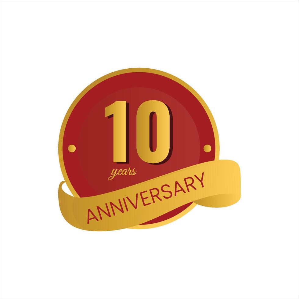illustration of Gold frame, red background. 10th anniversary vector