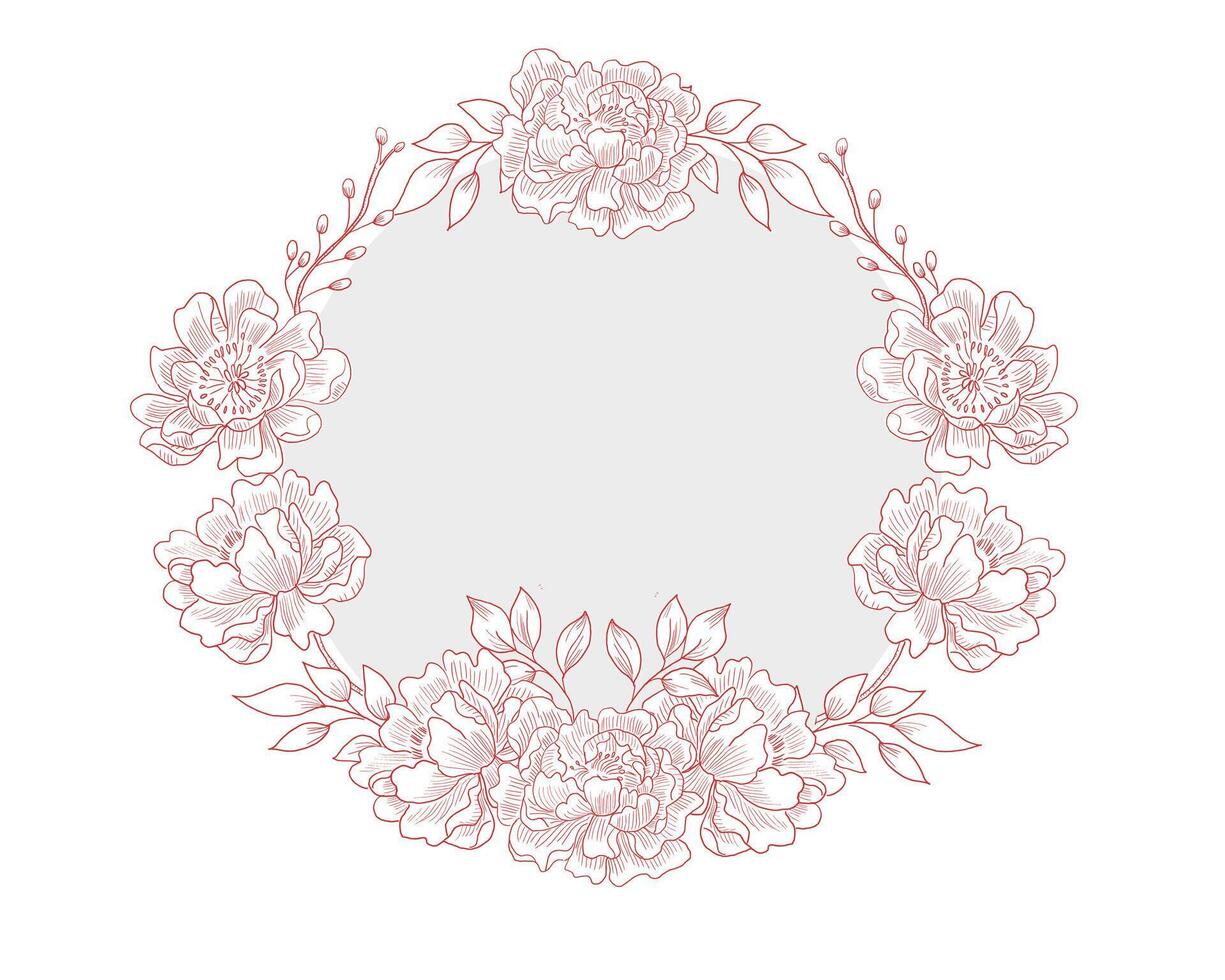 Hand Drawn Peony Rose Flower Wreath vector