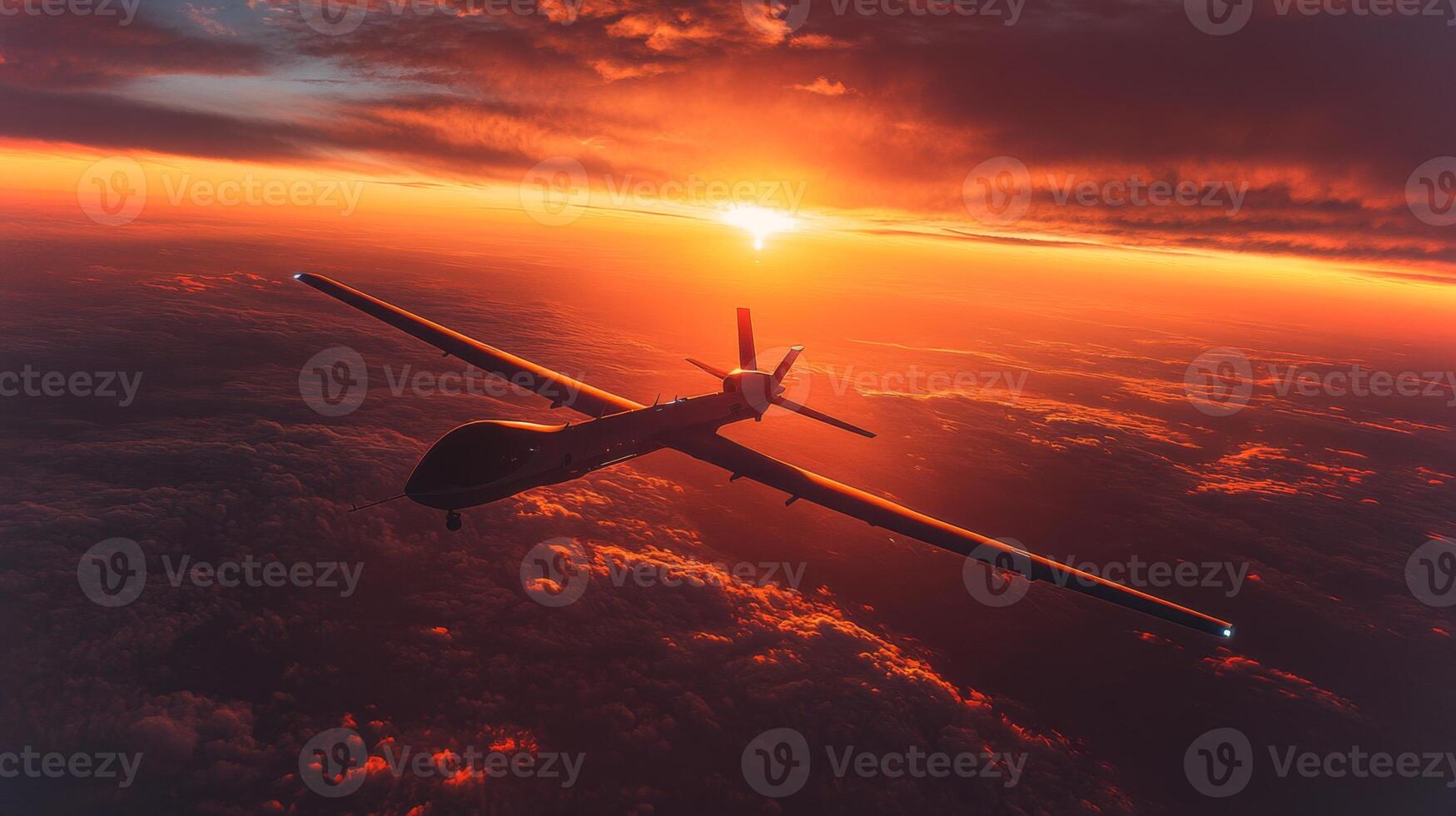 A sleek spaceplane performs a rocket launch against a stunning sunset backdrop, demonstrating cutting edge aerospace technology and hypersonic capabilities high in the atmosphere. photo