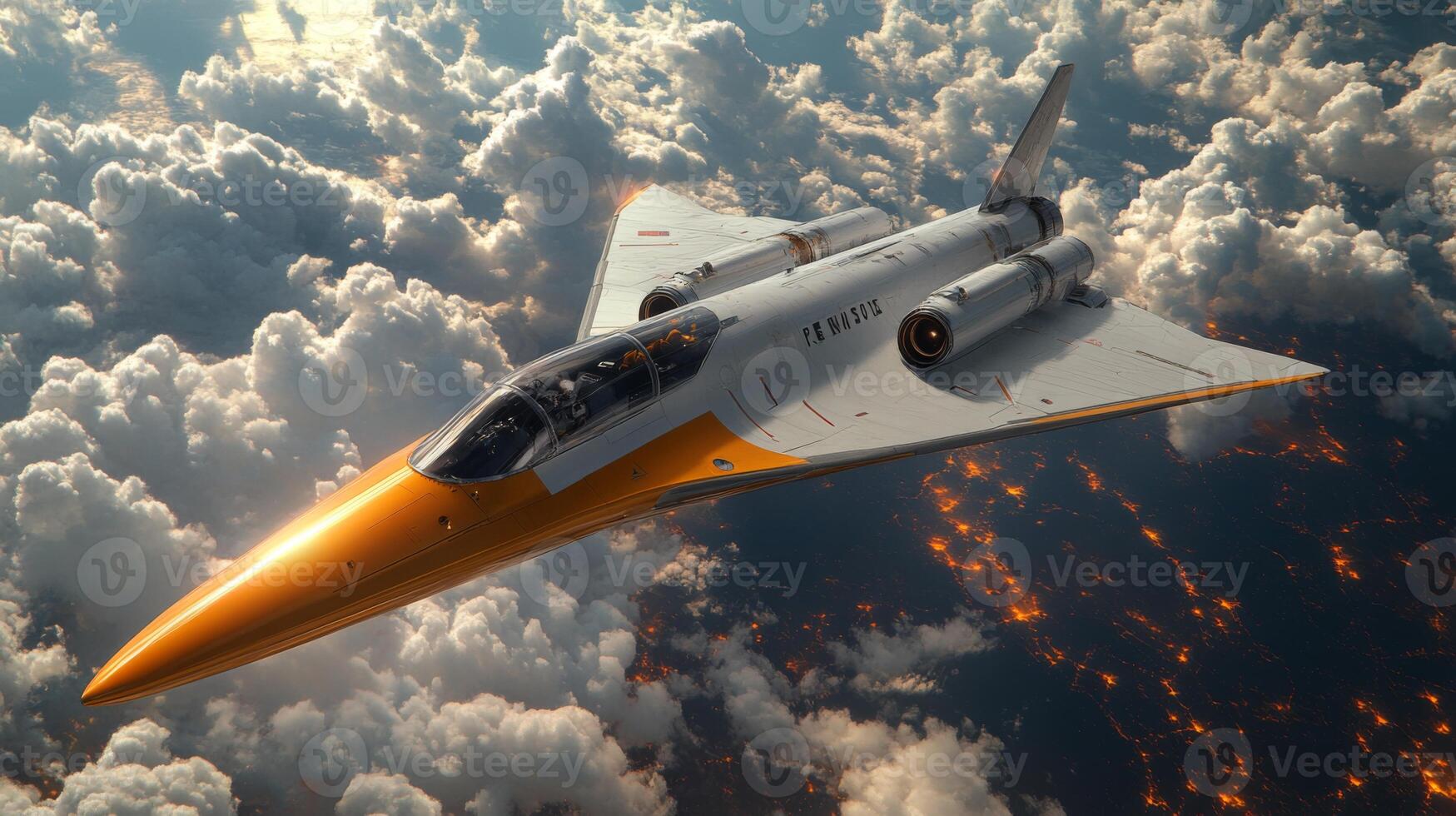 A futuristic spaceplane navigates through the upper atmosphere, featuring sleek design and cutting edge propulsion systems, illustrating advancements in aerospace engineering. photo