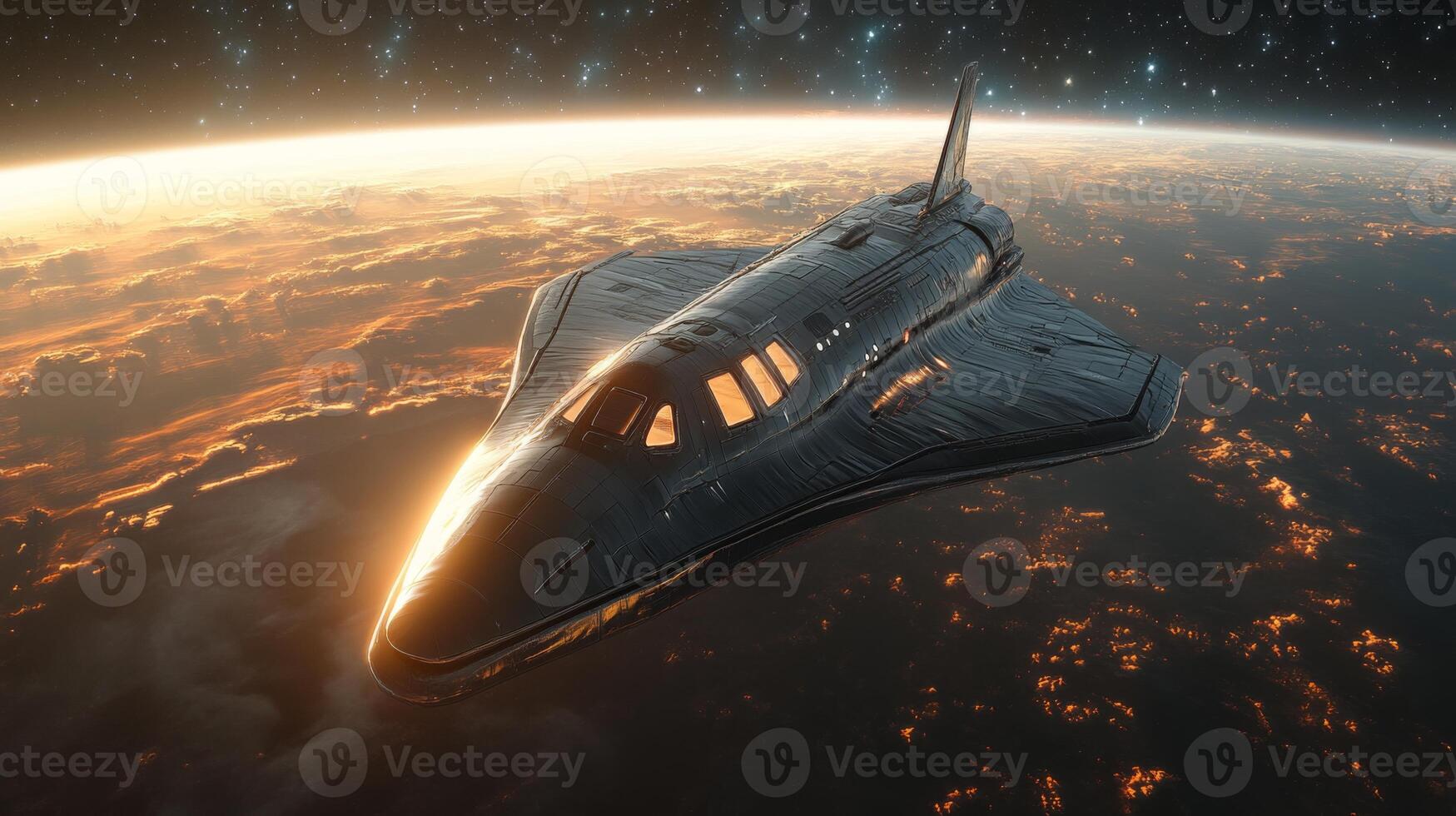 A sleek spaceplane glides through the upper atmosphere, with the Earth glowing below. The craft utilizes revolutionary propulsion methods, aiming for hypersonic speed and flight innovation. photo