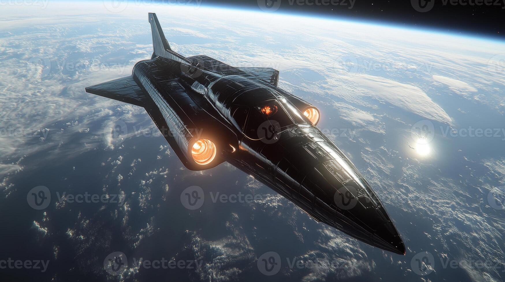 A futuristic spaceplane glides through the upper atmosphere, showcasing its cutting edge design and propulsion technology in a groundbreaking aerospace test. photo