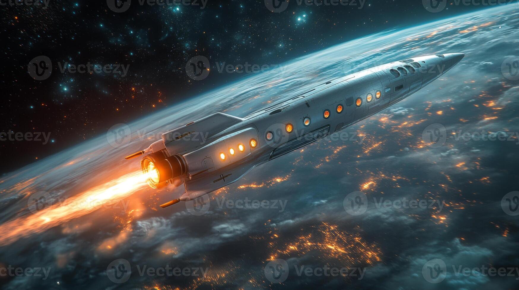 A rocket soars into space, flames blazing, showcasing advancements in aerospace engineering and innovative air launch capabilities for modern spaceflight. photo