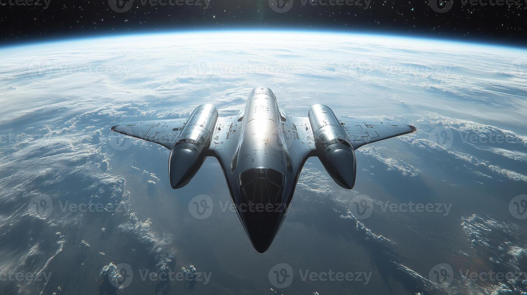 A sleek spaceplane soars high above the Earth's surface, showcasing cutting edge propulsion systems and innovative aerospace technology while gliding against a backdrop of the cosmos. photo