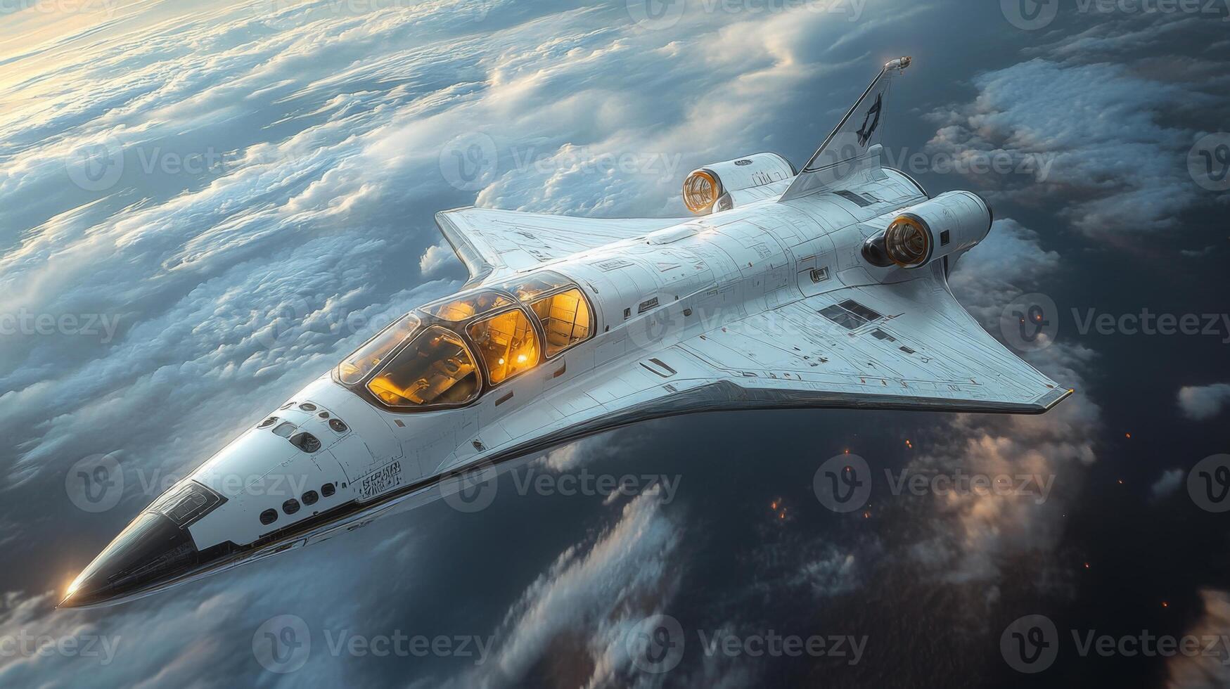 A sleek spaceplane ascends through the clouds, powered by cutting edge propulsion systems designed for hypersonic travel, showcasing innovations in aerospace technology. photo