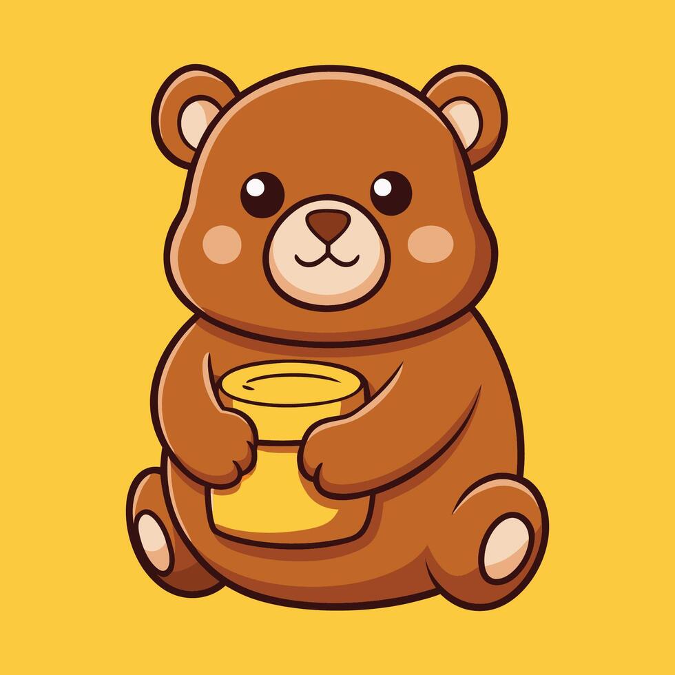 Cute Bear Eating Honey Adorable Cartoon Animal Food Illustration vector