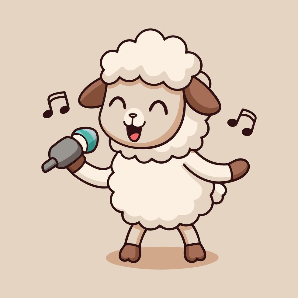 Cute Singing Sheep Cartoon Adorable Music Lover Farm Animal Illustration vector