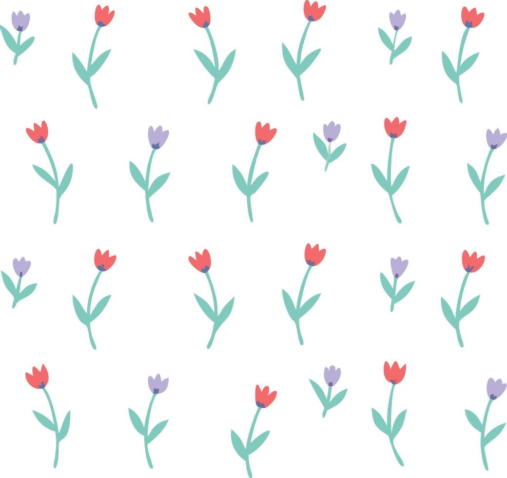 Minimalist floral pattern red tulips green stems. vector