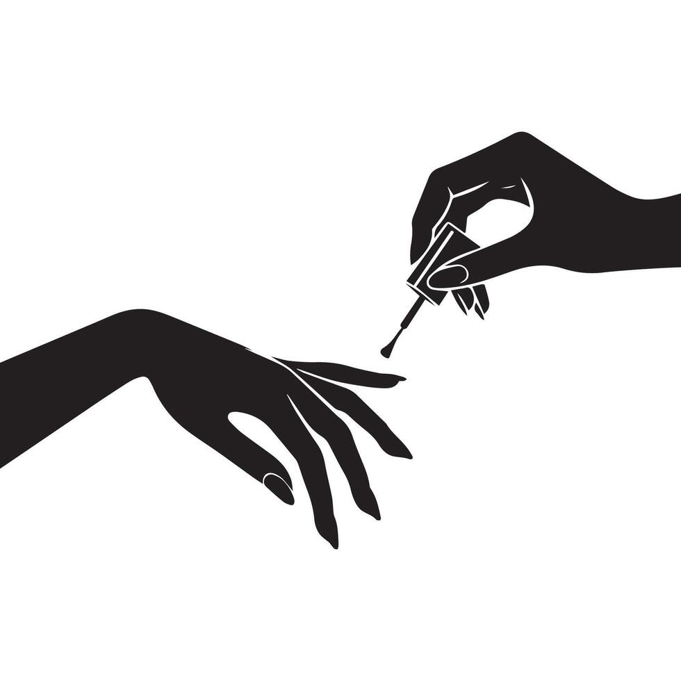 Minimalist applying nail polish silhouette on white background. Beauty concept icon vector