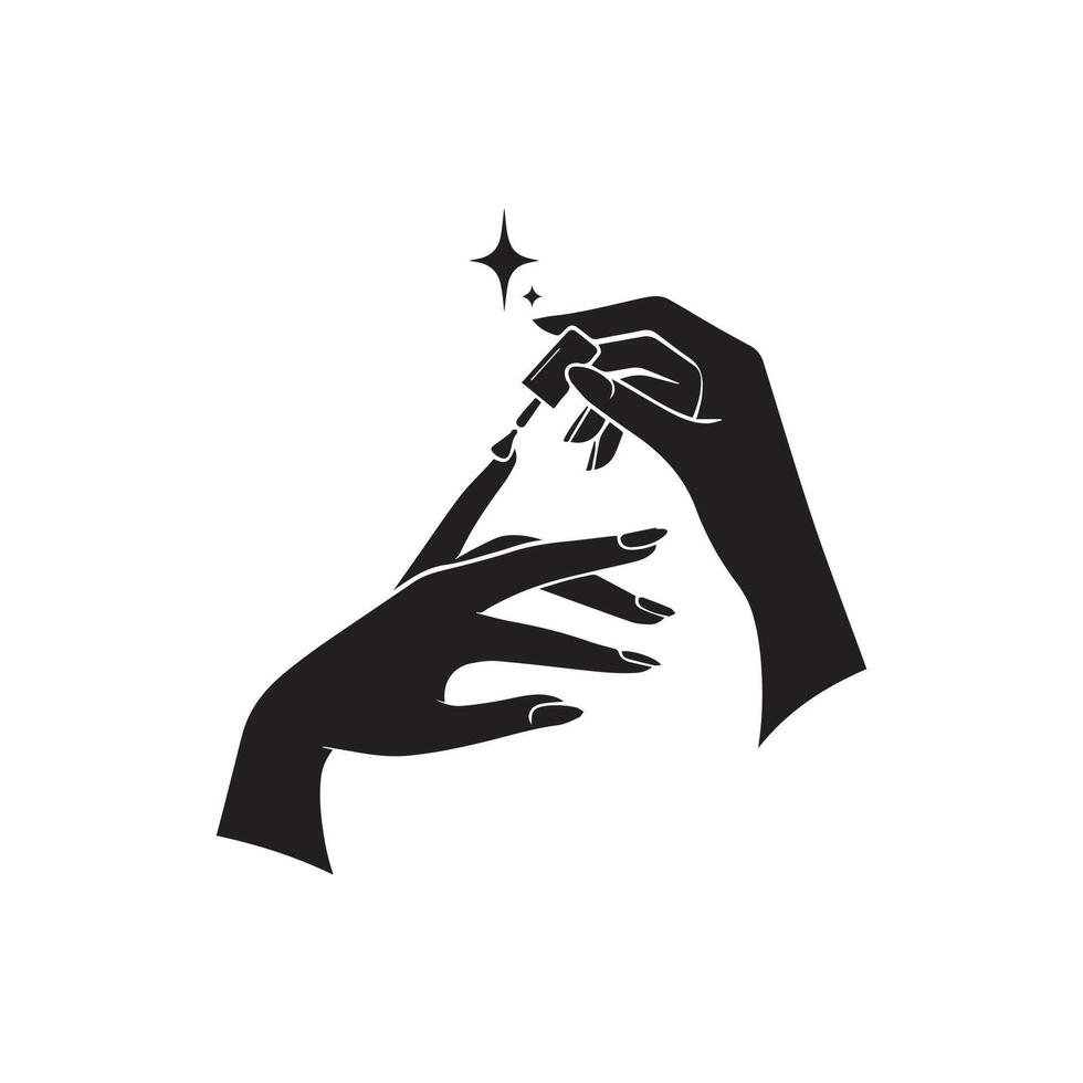 Minimalist applying nail polish silhouette on white background. vector