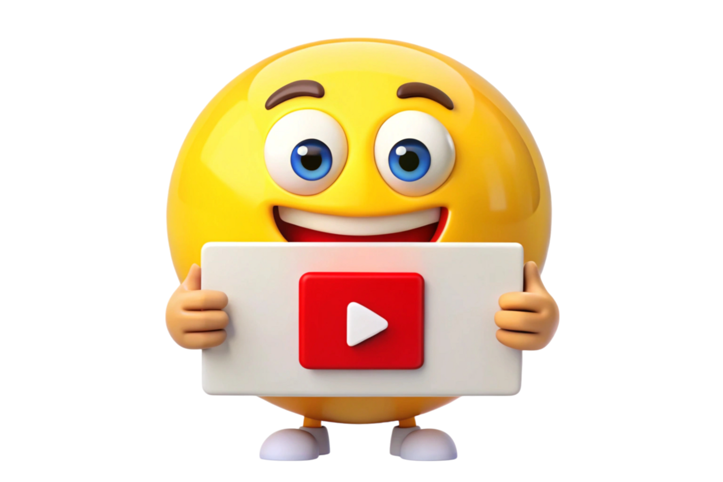 Smiling emoji with play button sign, symbolizing content sharing, streaming, and online media enthusiasm png