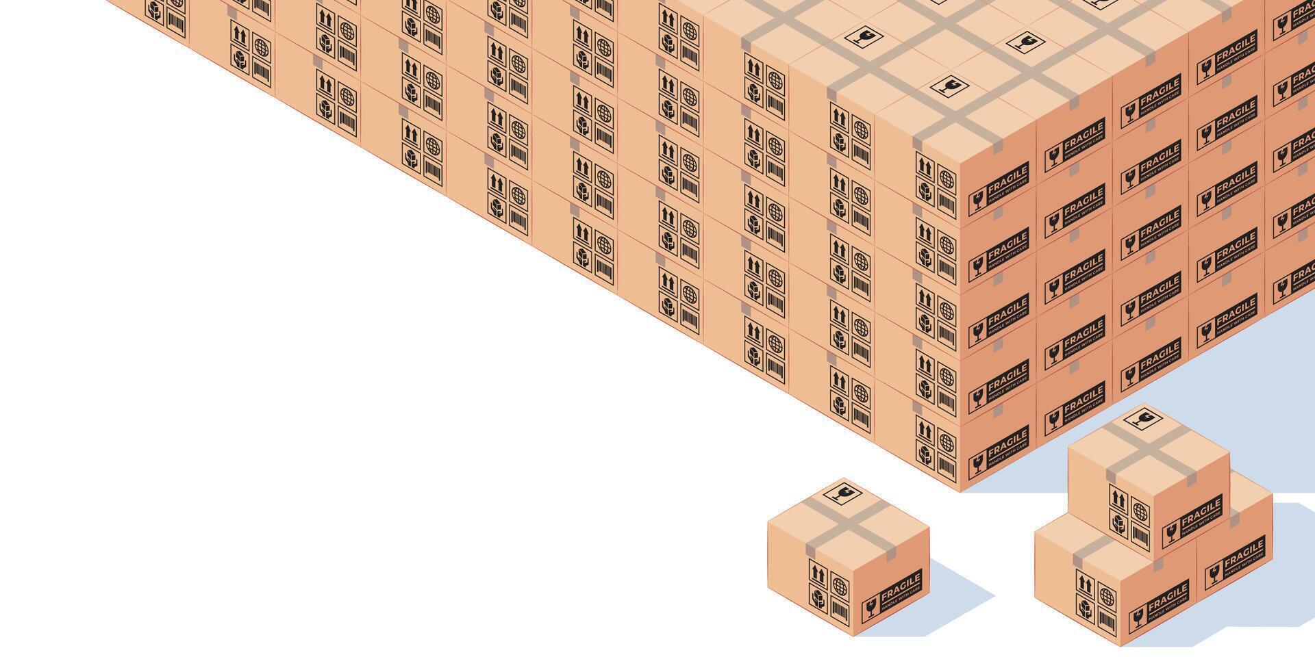 DELIVERY OF GOODS ILLUSTRATION, STACK OF MEDIUM BOX, COPY SPACE AT BOTTOM LEFT vector