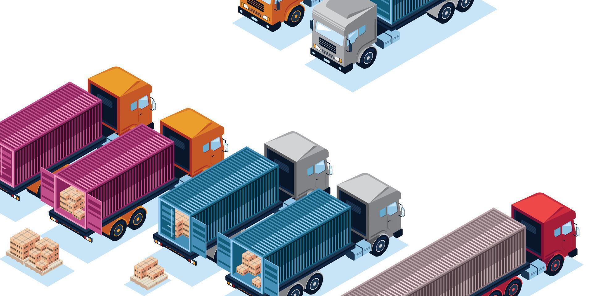 PACKAGE LOADING ILLUSTRATION - TRUCK PARKING HEAD TO HEAD TO LOAD THE BOX PACKAGE vector