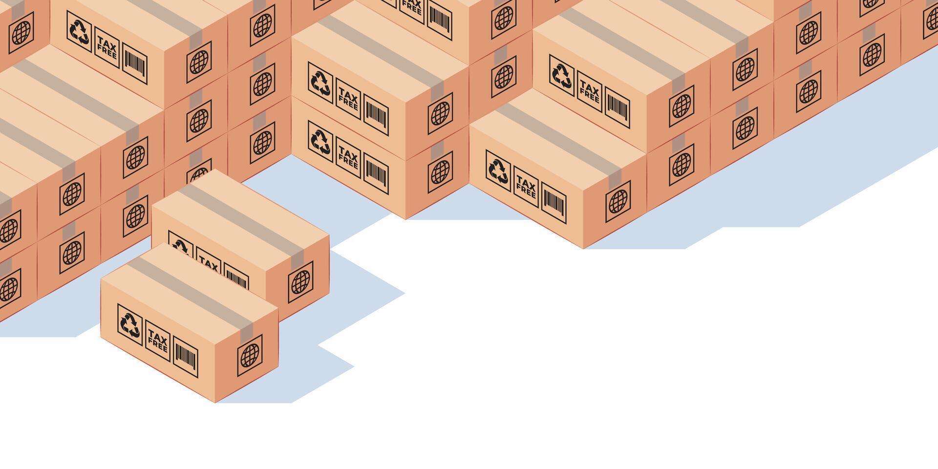 DELIVERY OF GOODS ILLUSTRATION, STACK OF LONG SMALL BOX, COPY SPACE AT BOTTOM RIGHT vector