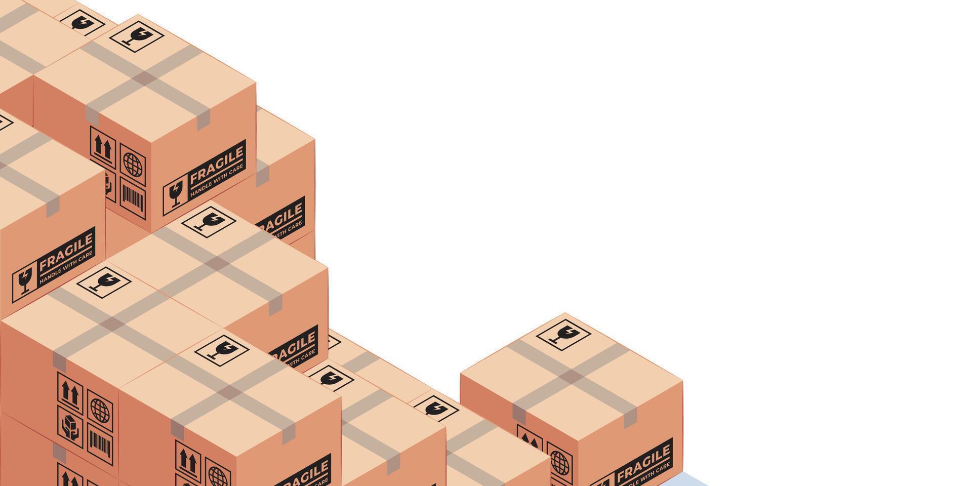 DELIVERY OF GOODS ILLUSTRATION, STACK OF LARGE SQUARE BOX, COPY SPACE AT TOP RIGHT vector