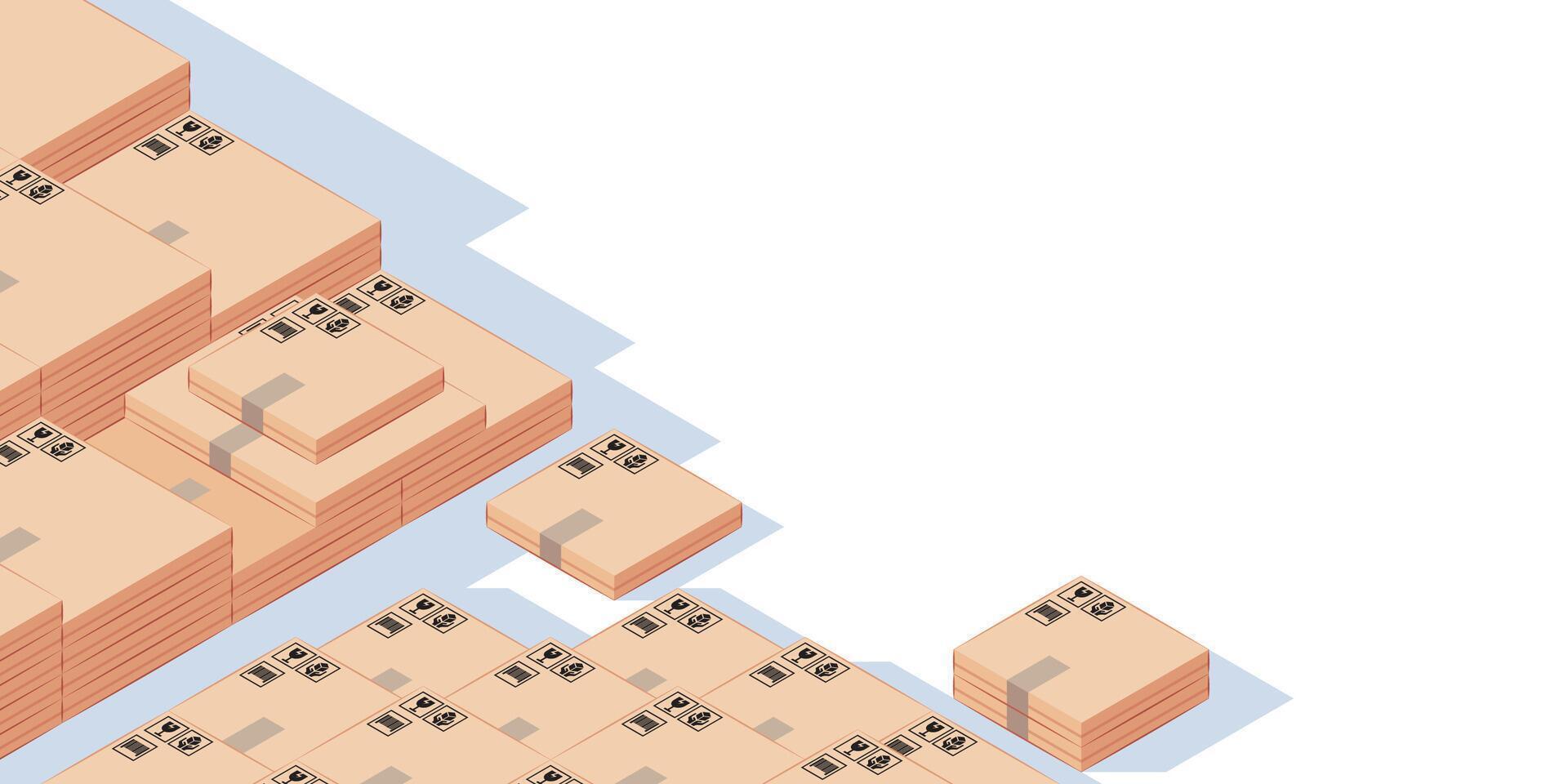 DELIVERY OF GOODS ILLUSTRATION, STACK OF SLIM SMALL BOX, COPY SPACE AT TOP RIGHT vector