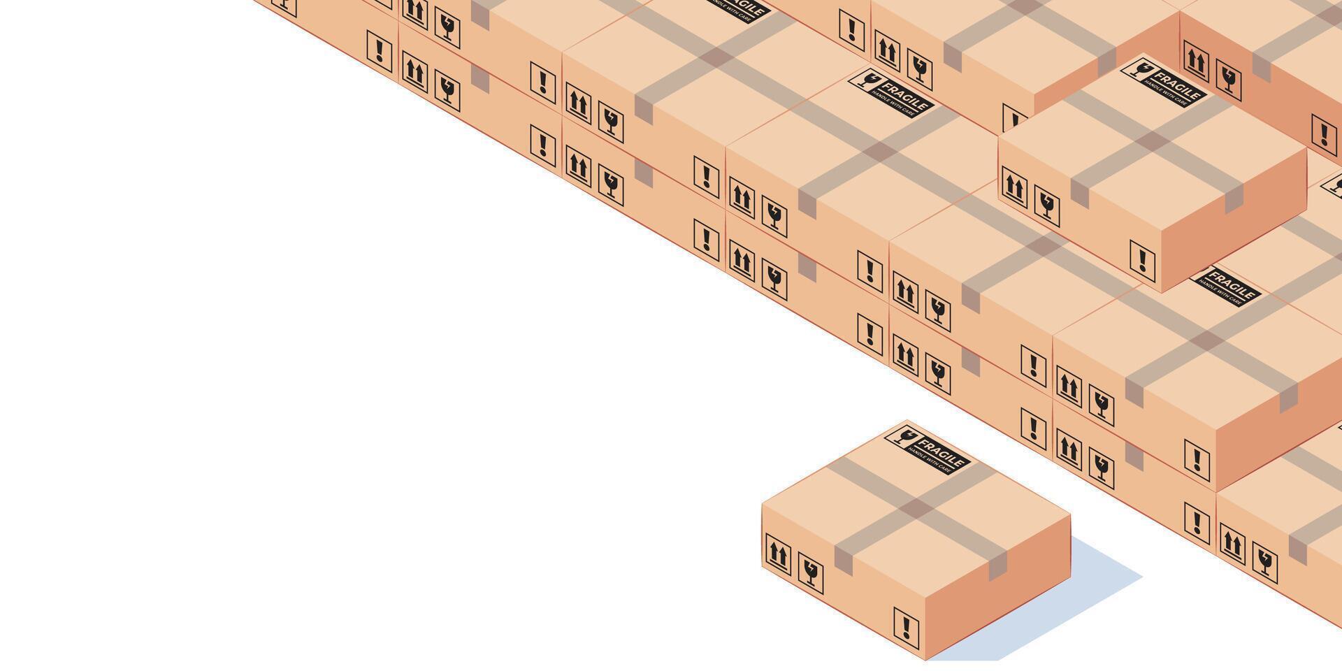DELIVERY OF GOODS ILLUSTRATION, STACK OF LARGE BOX, COPY SPACE AT BOTTOM LEFT vector